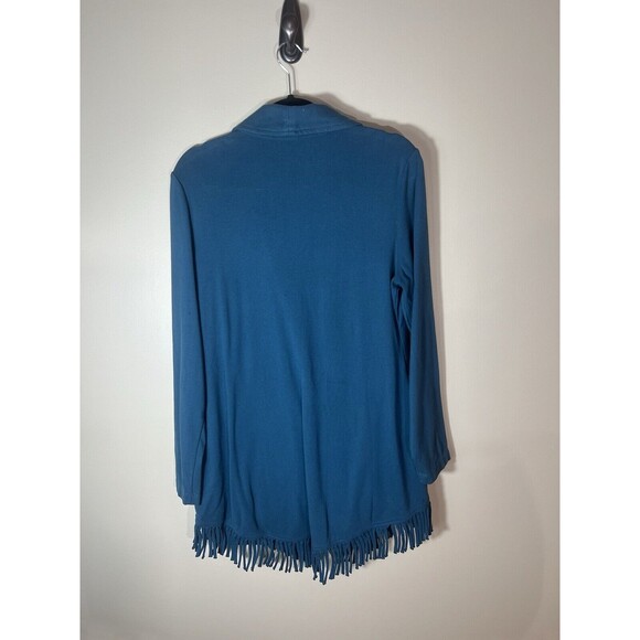Soft Surroundings Teal Blue Long Sleeve One Button Pocketed Long Duster Medium - Picture 5 of 11